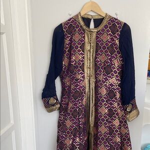 Indian, Pakistani afghani Elegant Purple and Gold Long Kurta Dress